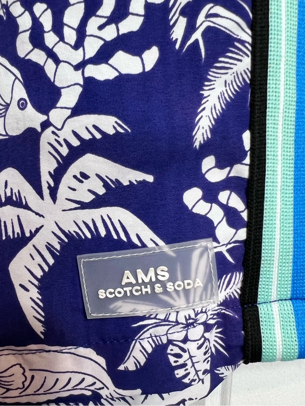 Scotch & Soda Royal Blue Tropical Swim‎ Trunks with Side Stripes. Size XL.